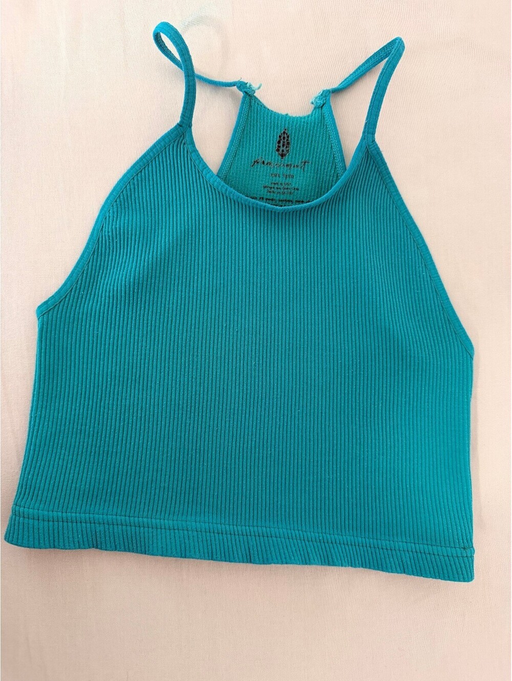 FP Movement XS/S Turquoise Ribbed Racerback Cropped Tank Top - Picture 2 of 6